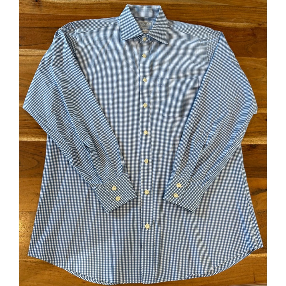 Charles Tyrwhitt Slim Fit Gingham Dress Shirt Blue White 16.5 35 Mens Pocket